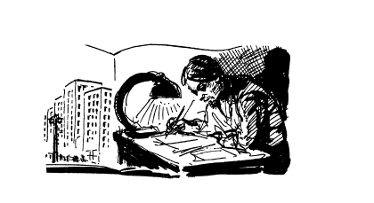 <p>Illustration of “<em>Der Folks Lerer</em>” from Davidman, Solomon.  <em>Der Idisher Lerer. </em>New York: Service Bureau of Jewish Education, 1969.</p>