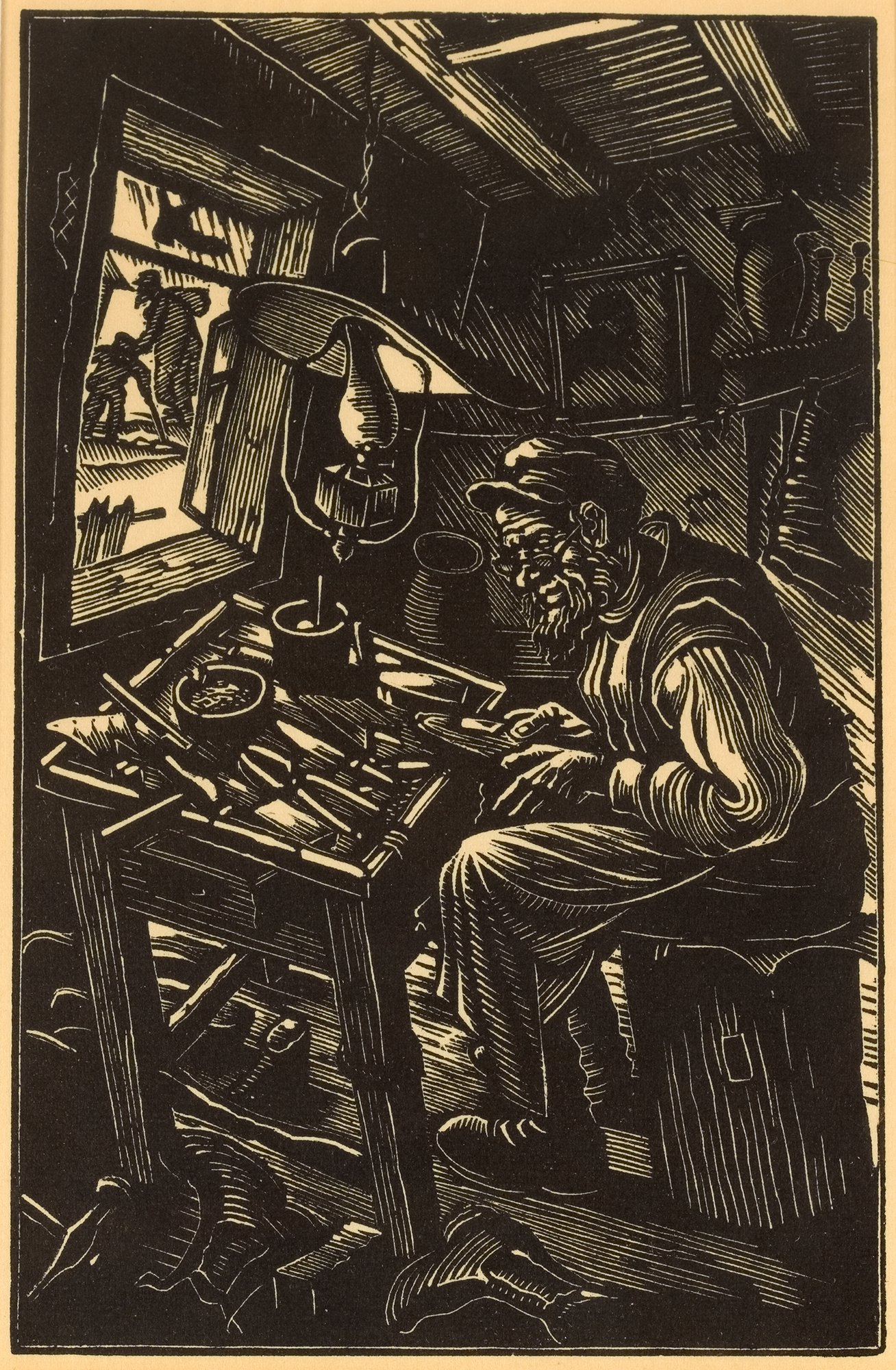 <p>Untitled. Solomon Iudovin. Woodcut. (Moldovan Family Collection) via <a href="https://encyclopedia.yivo.org/media/793">YIVO</a></p>