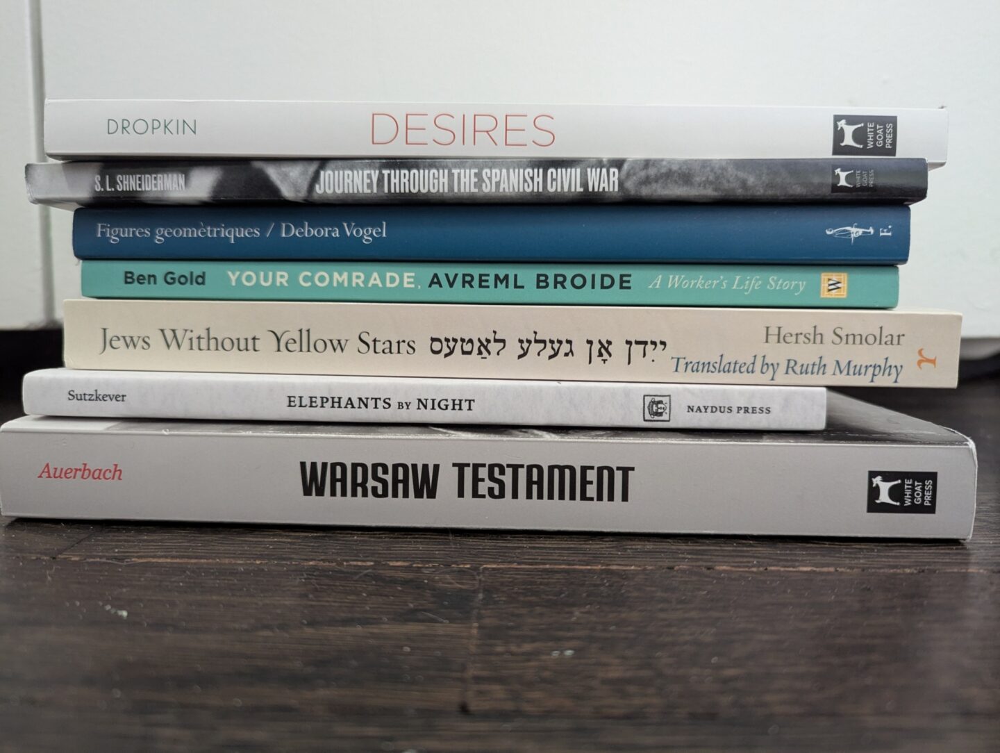 A selection of new translations from Yiddish into various languages from 2024. Photo courtesy of Jessica Kirzane. <br>