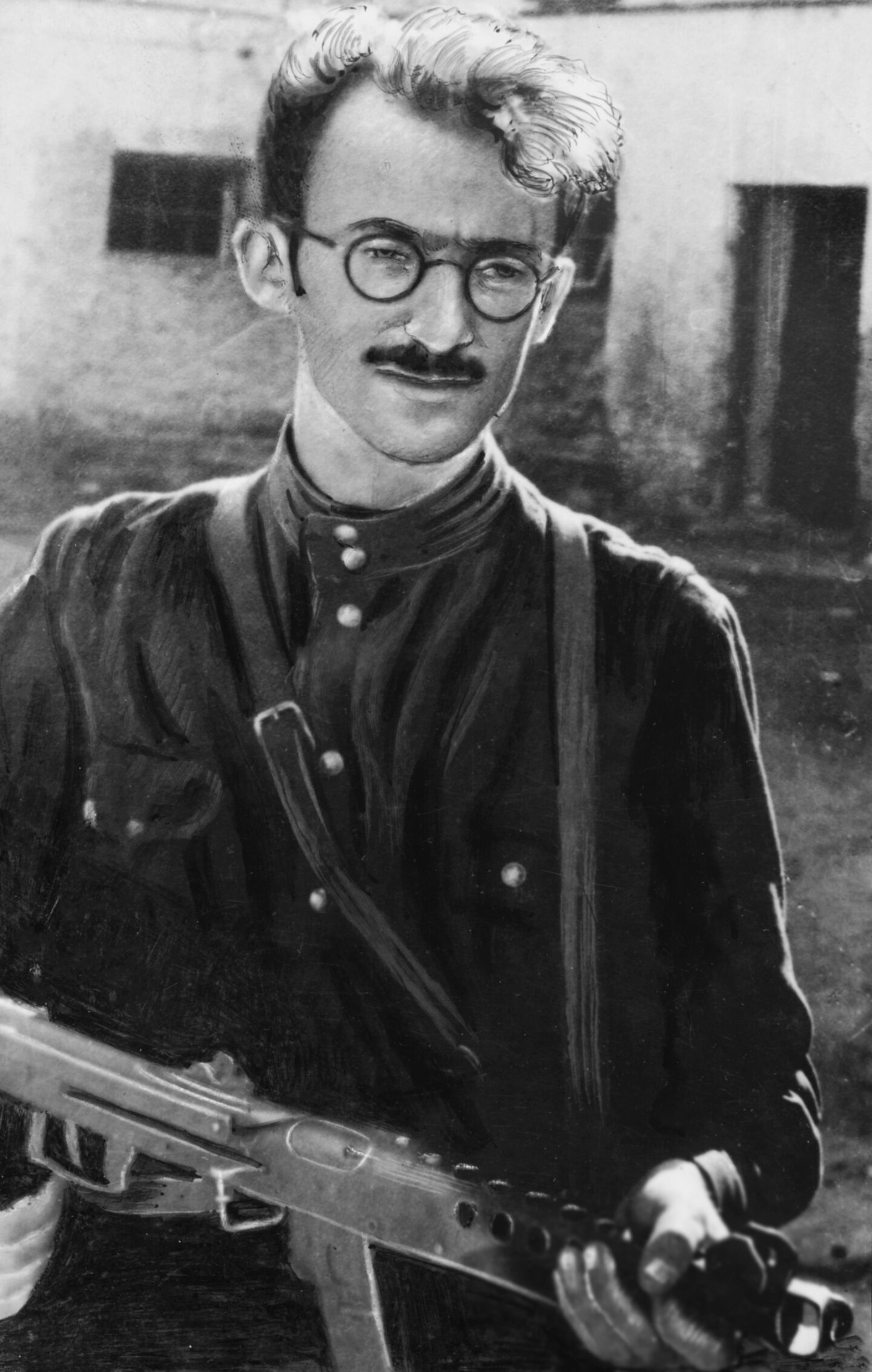 <p>“Abraham Sutzkever in the Vilna Ghetto in the days of its liberation.” Caption and image from Abraham Sutzkever, <em><a href="https://www.yiddishbookcenter.org/collections/yiddish-books/spb-nybc210761/sutzkever-abraham-fun-vilner-geto">Fun vilner geto</a></em> (Moscow: Der Emes, 1946), 187. Courtesy of the Steven Spielberg Digital Yiddish Library. </p>