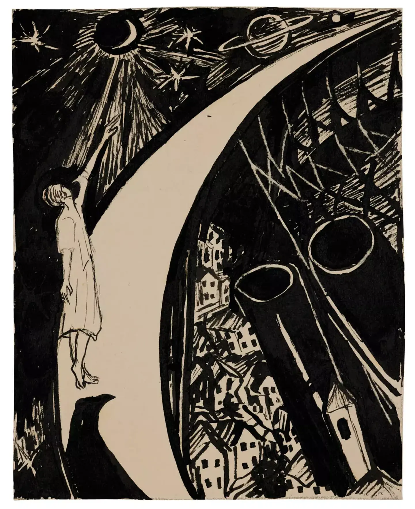 <p>“Nächtliche Traumszene mit Stadt” (Nighttime Dream Scene with City, 1928) by Rosy Lilienfeld.<a href="https://sammlung.juedischesmuseum.de/objekt/nachtliche-traumszene-mit-stadt/"> Image </a>courtesy of Jewish Museum of Frankfurt. Photo credit: Hebert Fischer. <br></p>