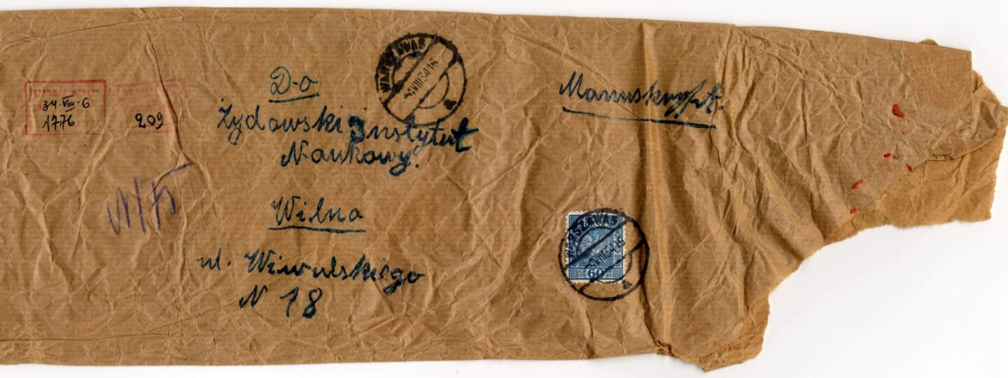 <p>The envelope in which RJ’s autobiography was sent to YIVO. (Credit: YIVO Institute for Jewish Research)</p>