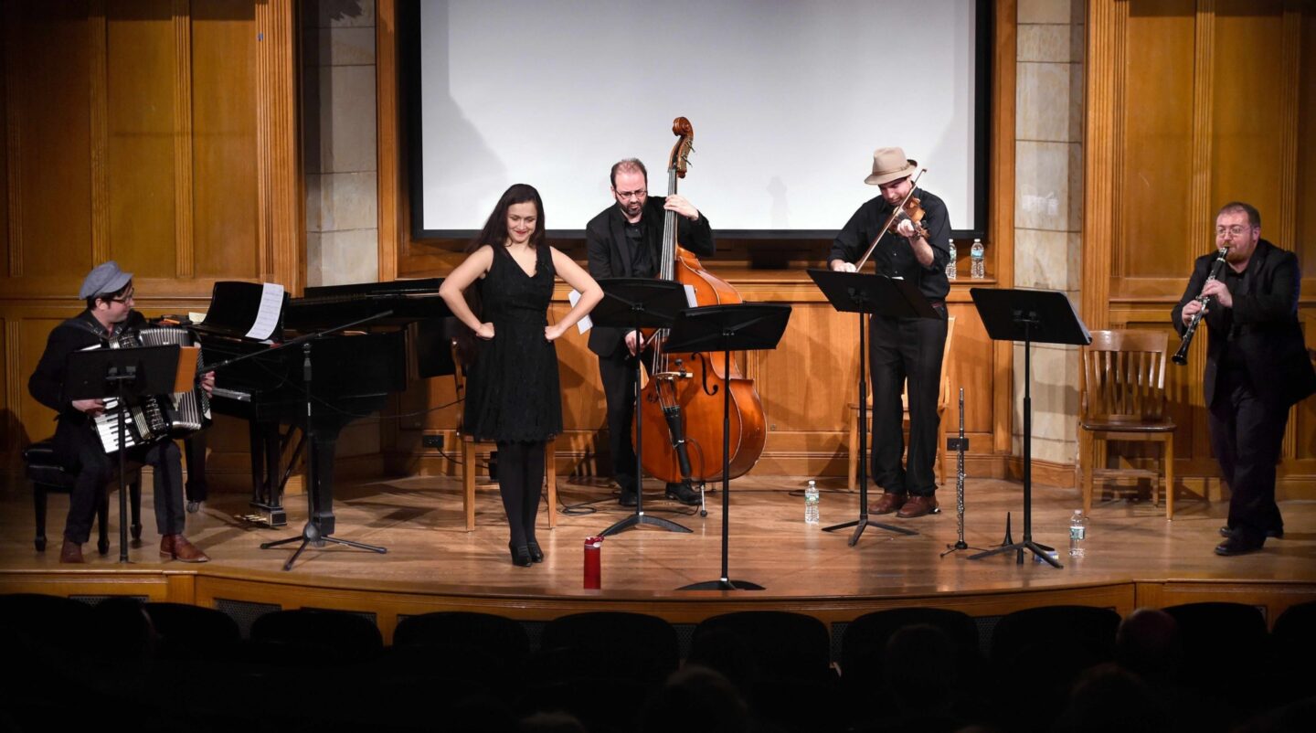 <p>Left to Right: Joshua Camp, Sasha Lurje, Dmitry Ishenko, Craig Judelman, D. Zisl Slepovitch.</p>
<p>Courtesy of Fortunoff Video Archive for Holocaust Testimonies at Yale University. </p>