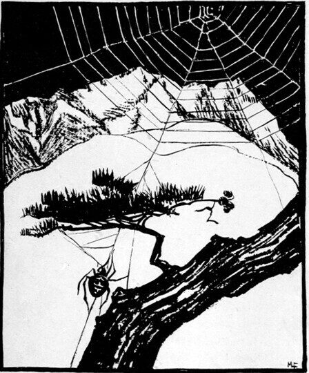 <p>Image by Marcia Lane Jarret Foster for Cyrus Macmillan,<em> “The Fall of the Spider Man”: Canadian Fairy Tales</em><em> </em>(1922) via <a href="https://www.gutenberg.org/files/36241/36241-h/36241-h.htm" target="_blank" rel="noreferrer noopener">Project Gutenberg</a></p>