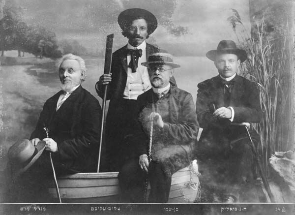 <p>From left to right: Mendele Moykher Sforim, Sholem Aleichem, Ben-Ami, Hayyim Nahman Bialik </p>