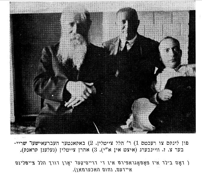 <p>From left to right: Hillel Zeitlin, Hebrew writer Ts. Z. Vaynberg, Aaron Zeitlin </p>