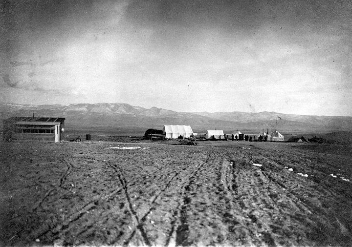 <p>The first structures built by Jewish settlers in Clarion, Utah circa 1911, <a href="https://en.wikipedia.org/wiki/Clarion,_Utah#/media/File:Clarion,_Utah_circa_1911-1912.jpg">via</a> Wikimedia Commons.</p>